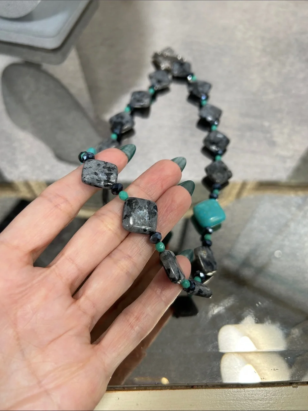 Vintage JBB 925 Sterling Turquoise & Labradorite Stone Beaded Necklace